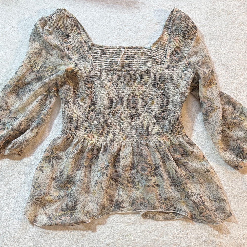 Free People Multicolor Sheer Floral Blouse